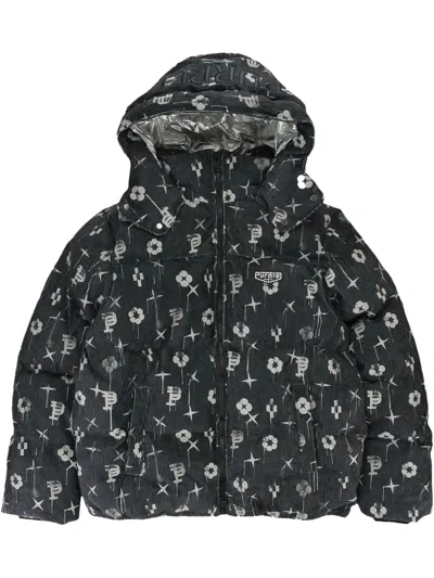 Purple Brand Printed Corduroy Padded Jacket In Black
