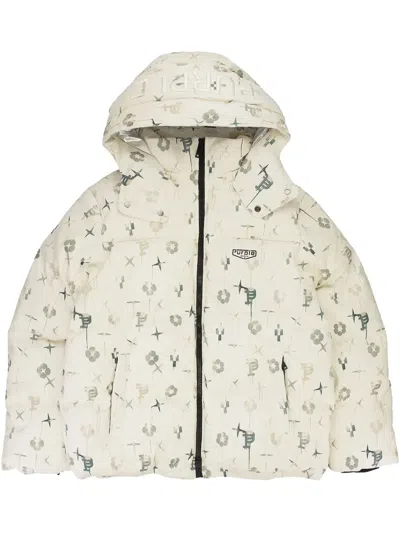 Purple Brand Printed Corduroy Padded Jacket In White