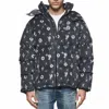 Purple Brand Printed Corduroy Puffer Jacket In Black In Black