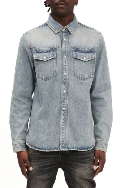 Purple Brand Pumice Double Pocket Snap Front Shirt In Light Indigo