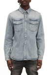 Purple Brand Pumice Double Pocket Snap Front Shirt In Light Indigo