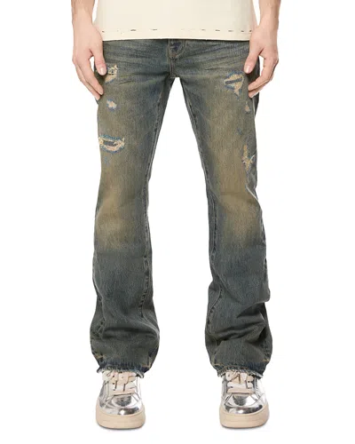 Purple Brand Quilted Destroy Bootcut Fit 34' Jeans In Medium Indigo In Green