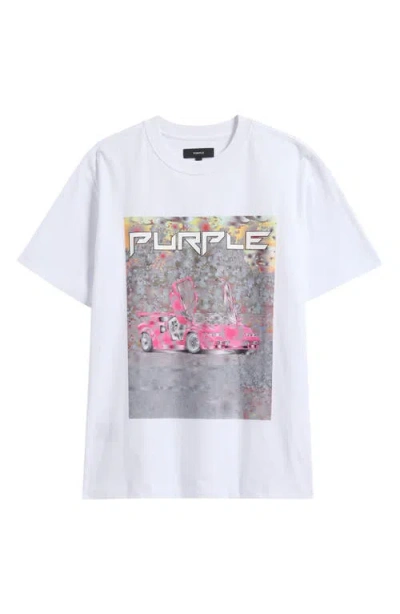 Purple Brand Race Car Cotton Graphic T-shirt In White