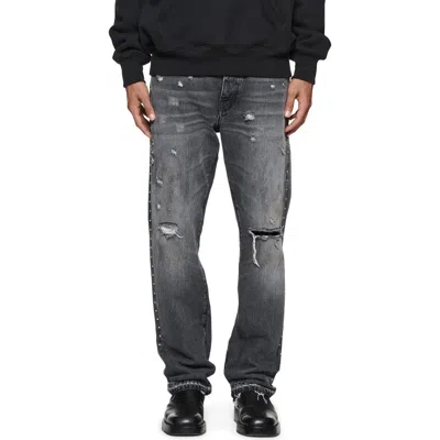 Purple Brand Racer Distressed Straight Leg Jeans In Fade Black Crystal