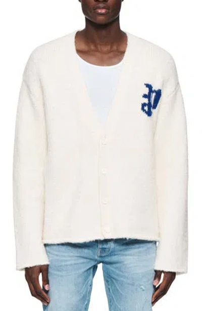 Purple Brand Relaxed Fit Intarsia Logo Cardigan In Neutral