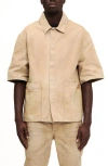 Purple Brand Relaxed Pocket Short Sleeve Button-up Shirt In Khaki