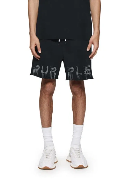 Purple Brand Rhinestone Fleece Sweat Shorts In Black