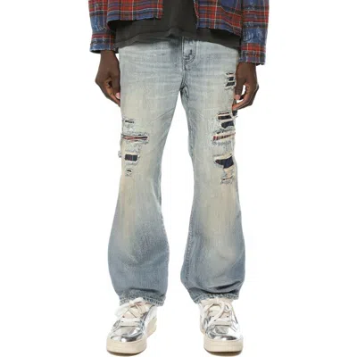 Purple Brand Rip And Repair Wide Leg Jeans In Light Indigo