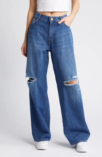Purple Brand Ripped Baggy Wide Leg Jeans In Mid Indigo
