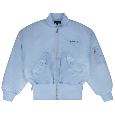 Pre-owned Purple Brand Satin Zip Front Bomber 'blue' | Men's Size Xs