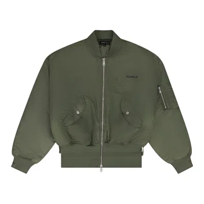 Pre-owned Purple Brand Satin Zip Front Bomber 'green' | Men's Size S