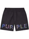 Purple Brand Holographic Wordmark Shorts In Black