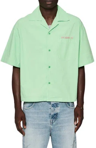 Purple Brand Short Sleeve Cotton Poplin Button-up Shirt In Green