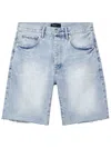 Purple Brand Basalt Rhinestone Emebllished Distressed Raw Hem Denim Shorts In Blue