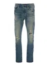 Purple Brand Blue Jeans With Logo Patch On The Rear And Ripped Details On The Front In Blue
