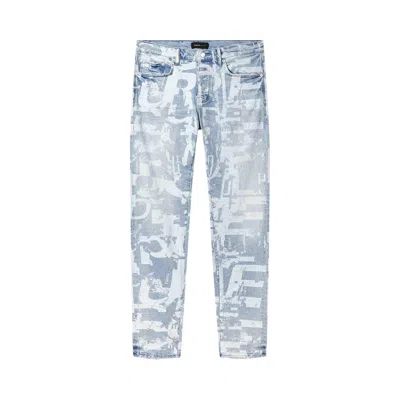Pre-owned Purple Brand Skinny Grunge Print Jean 'light Indigo' | Multi-color | Men's Size 38