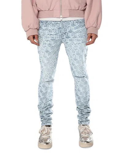 Purple Brand Skinny Jacquard Monogram Jeans In Light Indigo In Blue