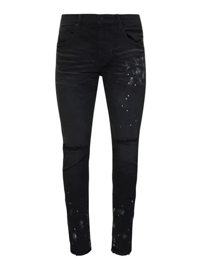 Purple Brand Paint Splatter Ripped Knee Black Skinny Jeans In Black Resin