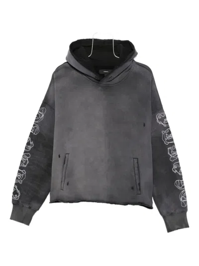 Purple Brand Distressed Black Sweatshirt With Graphic Text Detail In Blue