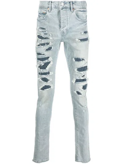 Purple Brand Slim-fit Denim Jeans In Light Indigo/destroy Repair