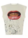 Purple Brand White Crewneck Sleeveless T-shirt With Maxi Print On The Front In Cotton Man In Neutral