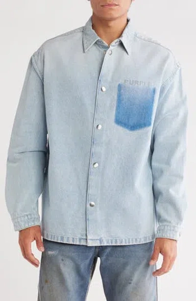 Purple Brand Snap Front Denim Shirt Jacket In Blue