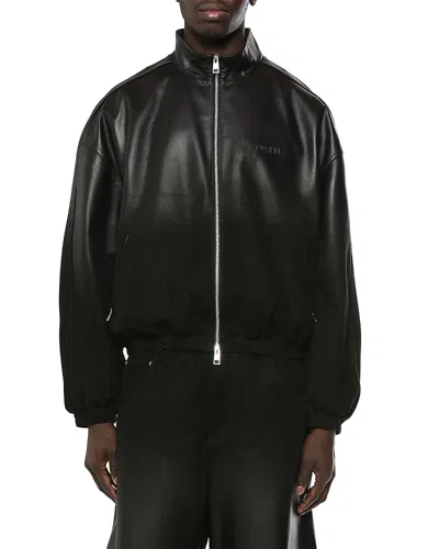 Purple Brand Stand Collar Zip Leather Track Jacket In Purple