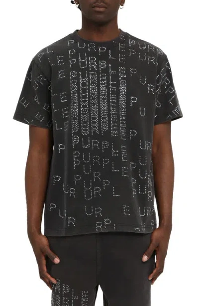 Purple Brand Studded Logo Heavyweight Jersey T-shirt In Black