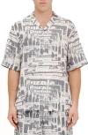 Purple Brand Tabloid Print Short Sleeve Button-up Shirt In Ivory/grey Multi