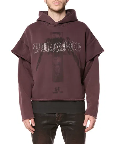 Purple Brand Tactical Layer Logo Graphic Cotton Hoodie In Burgundy