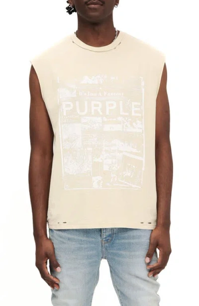 Purple Brand Textured Jersey Graphic Muscle Tee In Ecru