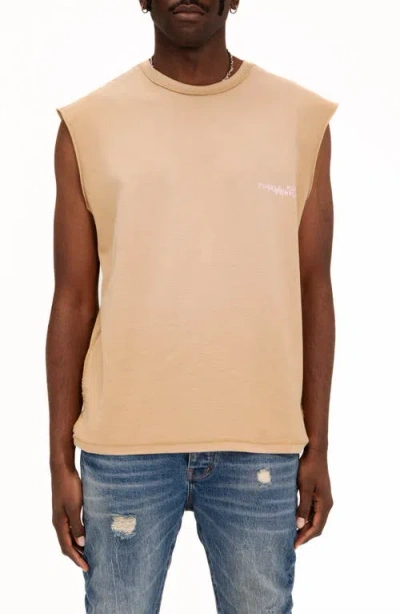 Purple Brand Textured Jersey Graphic Muscle Tee In Tan