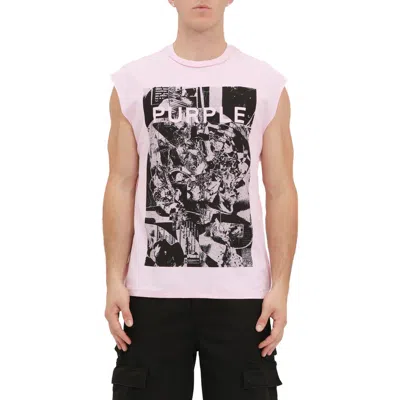 Purple Brand Textured Jersey Graphic Tank In Pink