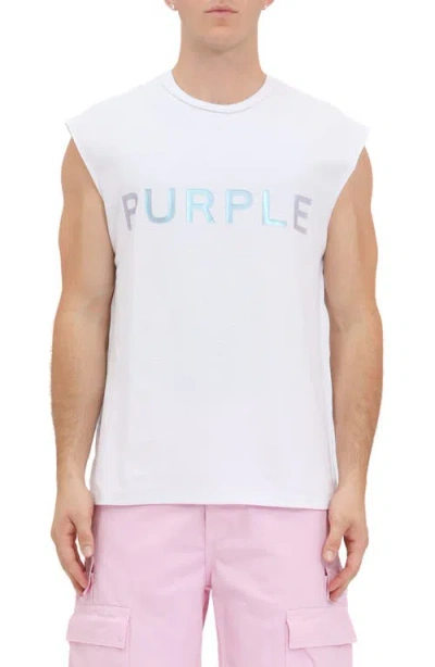 Purple Brand Textured Jersey Sleeveless Graphic T-shirt In White