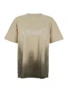 Purple Brand Beige Crewneck T-shirt With Logo Print On The Front And Faded Effect In Cotton Man