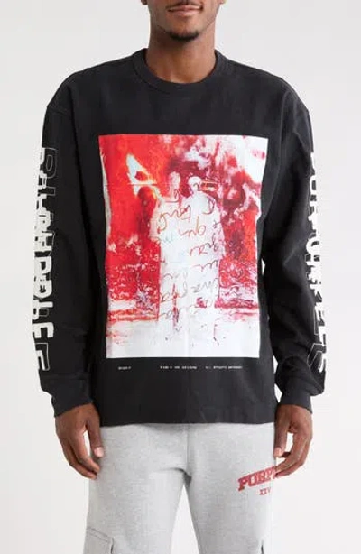 Purple Brand Textured Long Sleeve Graphic T-shirt In Black