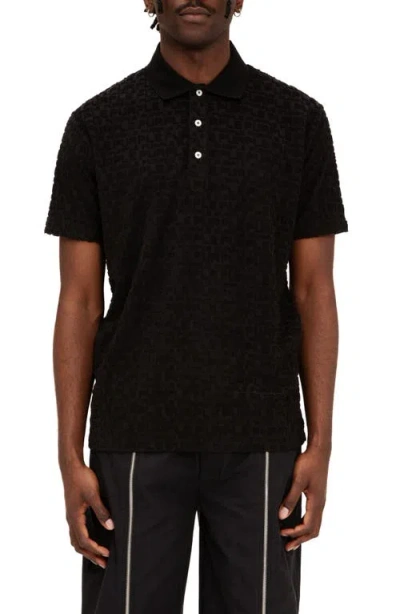 Purple Brand Textured Terry Cloth Polo In Black