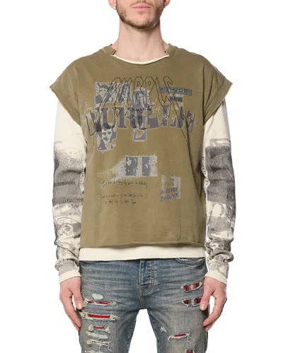 Purple Brand Two Layer Distressed Graphic Cotton T-shirt In Brown