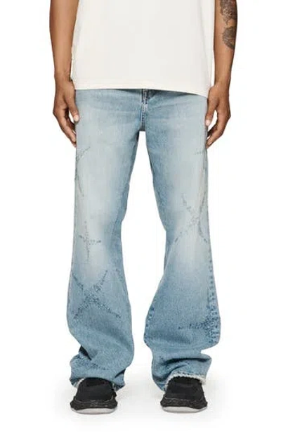 Purple Brand Vintage Indigo Crystal Embellished Wide Leg Jeans In Light Indigo