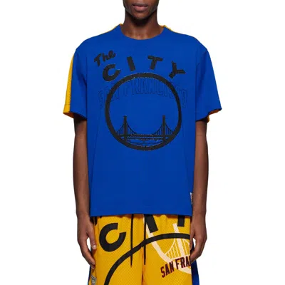 Purple Brand Warriors Appliqué Oversize Graphic Mesh T-shirt In Blue/yellow Multi