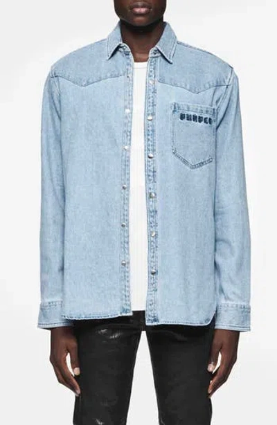 Purple Brand Western Cotton Snap-up Shirt In Light Indigo