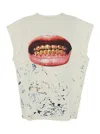 Purple Brand White Crewneck Sleeveless T-shirt With Maxi Print On The Front In Cotton Man