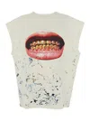 Purple Brand White Crewneck Sleeveless T-shirt With Maxi Print On The Front In Cotton Man