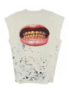 Purple Brand White Crewneck Sleeveless T-shirt With Maxi Print On The Front In Cotton Man
