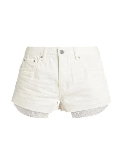 Purple Brand Women's Denim Rhinestone Cutoff Shorts In White