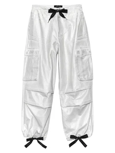 Purple Brand Metallic Cargo Trousers In White