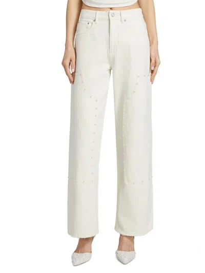 Purple Brand Women's Pearl Embellished Carpenter Jeans In White