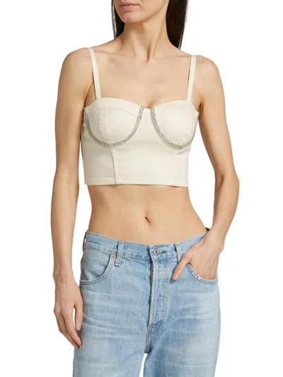 Purple Brand Women's Rhinestone-embellished Corsette Crop Top In White
