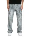 Purple Brand Worn Embroidered Camo Baggy Fit Jeans In Light Indigo