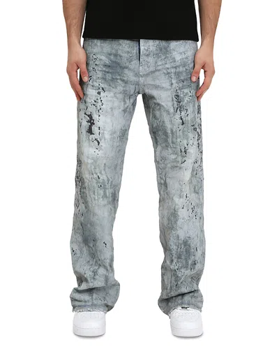 Purple Brand Worn Embroidered Camo Baggy Fit Jeans In Light Indigo In Gray
